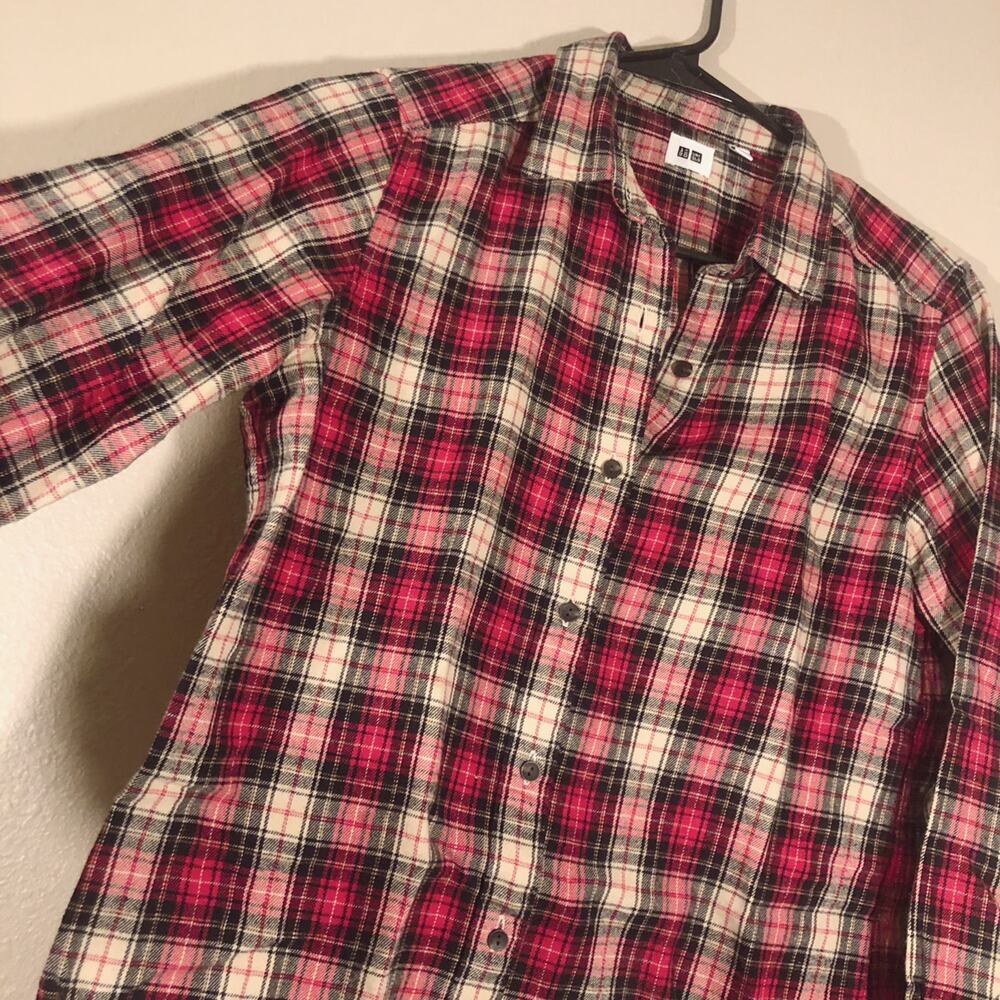 Uniqlo Twilightcore medium red plaid checkered long sleeve button up shirt - Picture 5 of 6